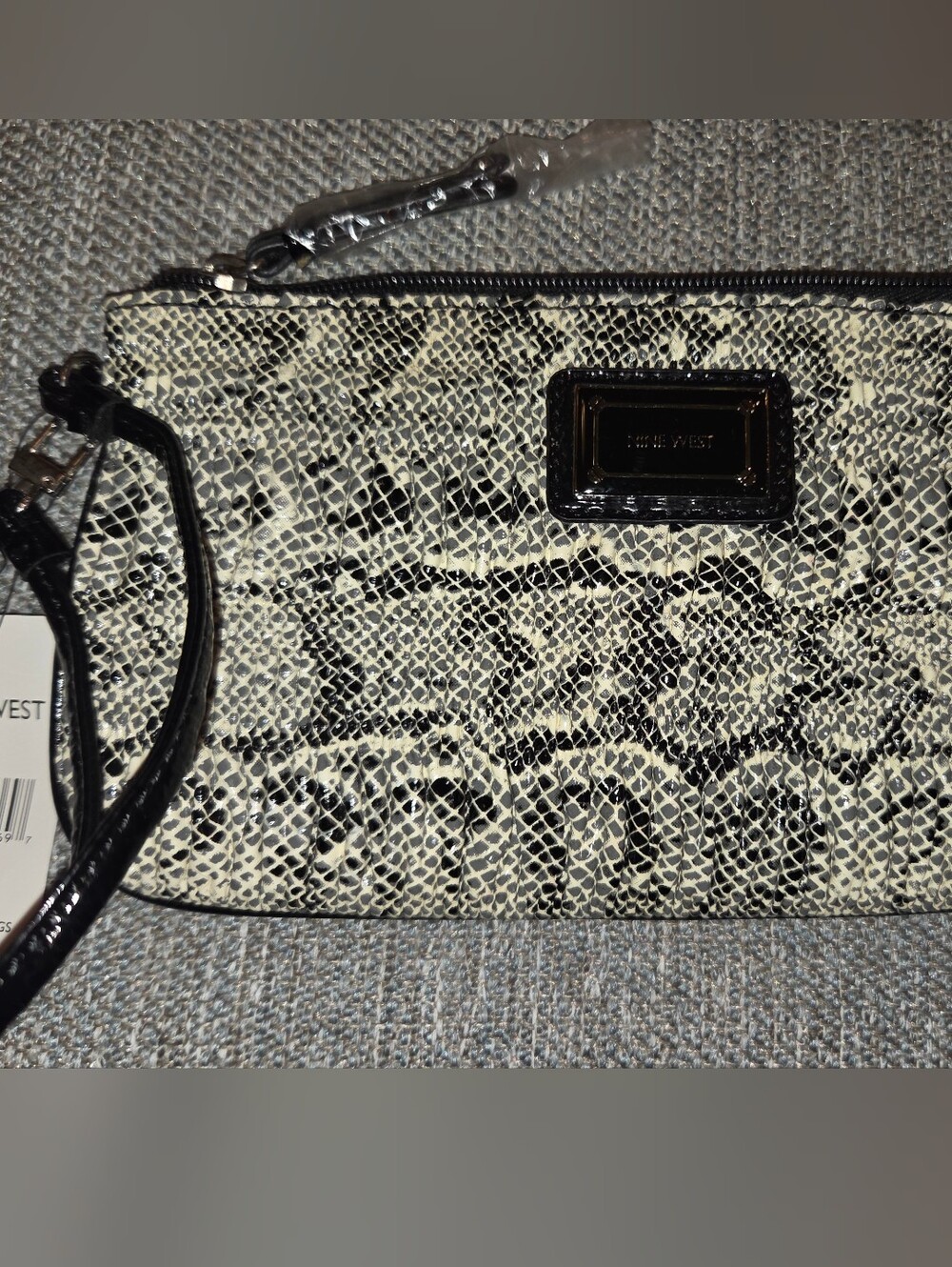 Nine West Snake-Print Wristlet Clutch - Black & Cream